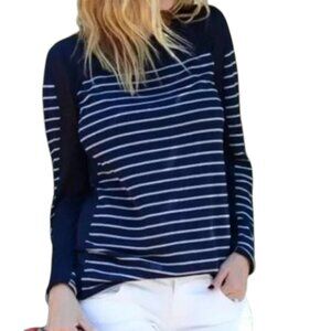 CABI Navy Blue/White Nautical Stripe Long Sleeve Pullover Sweater - Size Medium